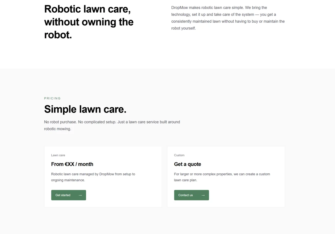 DropMow service screen